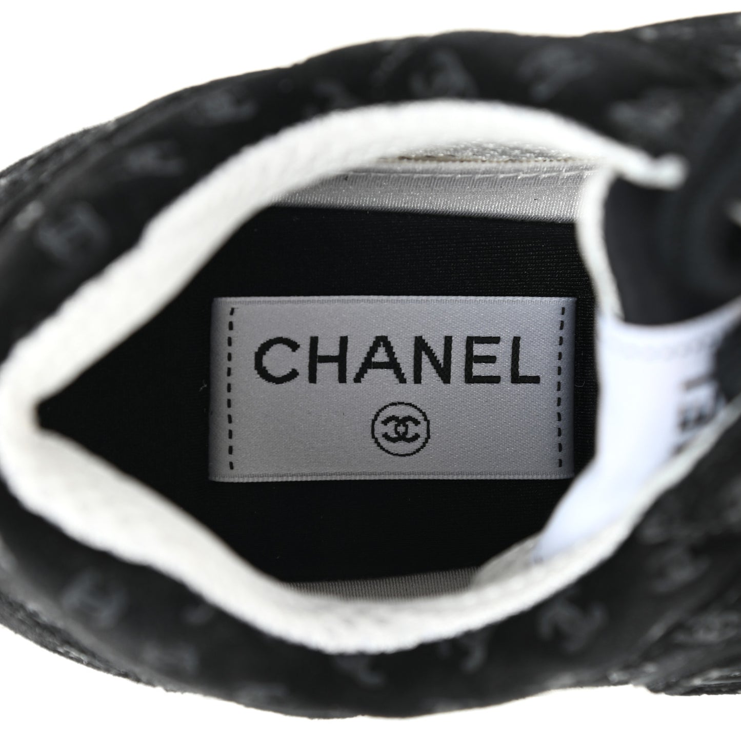 Nylon Suede Calfskin Printed CC Sneakers 39.5 White Black
