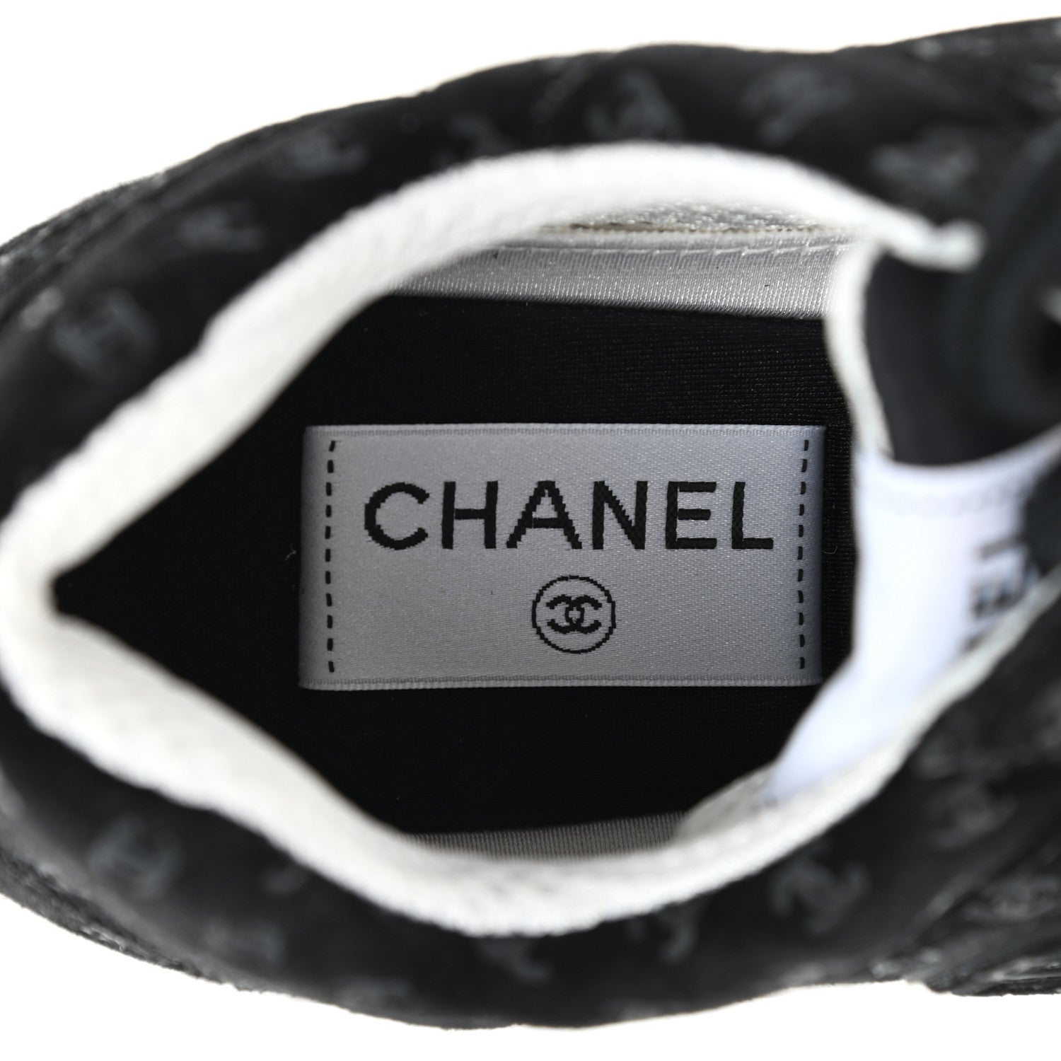 Chanel Nylon Suede Calfskin Printed CC Sneakers 39.5 White Black 6 of 7