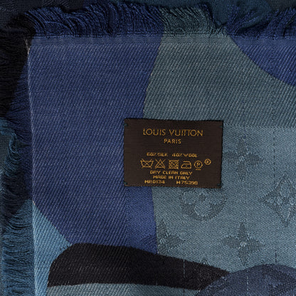 Louis Vuitton Silk Wool Monogram Camouflage Shawl Blue 4 of 4