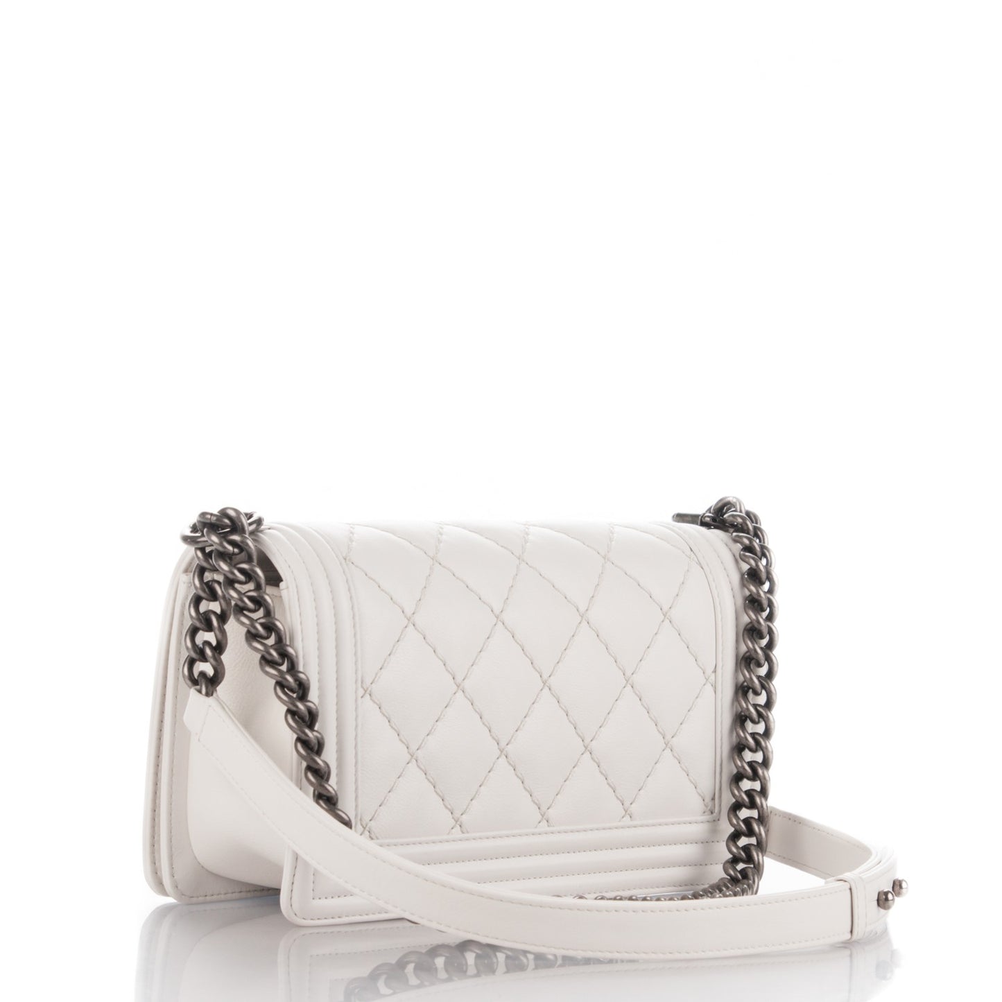 Calfskin Stitched Medium Boy Flap White