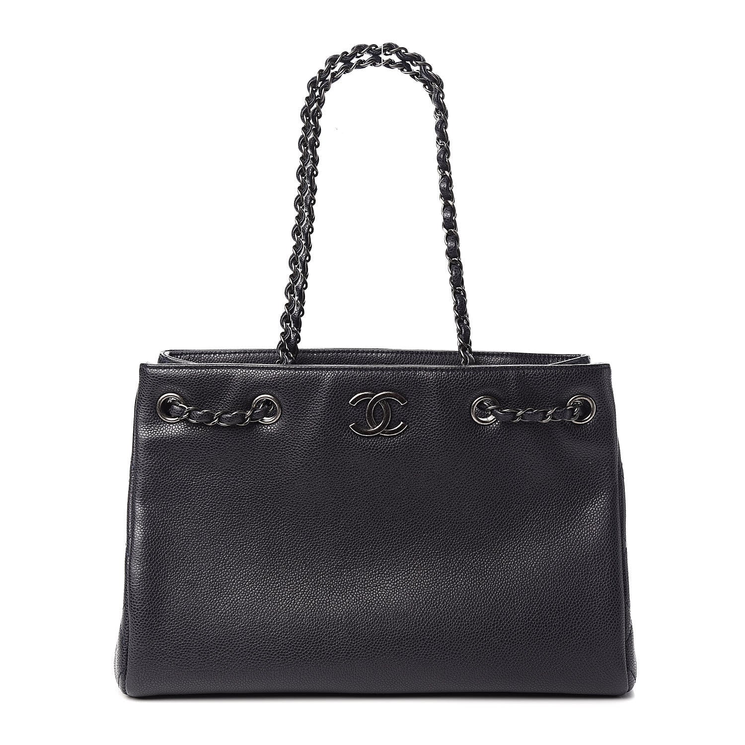 Chanel Metallic Grained Calfskin Woven Chain Medium Shopping Tote Dark Navy 1 of 10