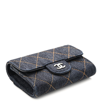 Chanel Denim Quilted Flap Card Holder Wallet Dark Blue Orange 4 of 8