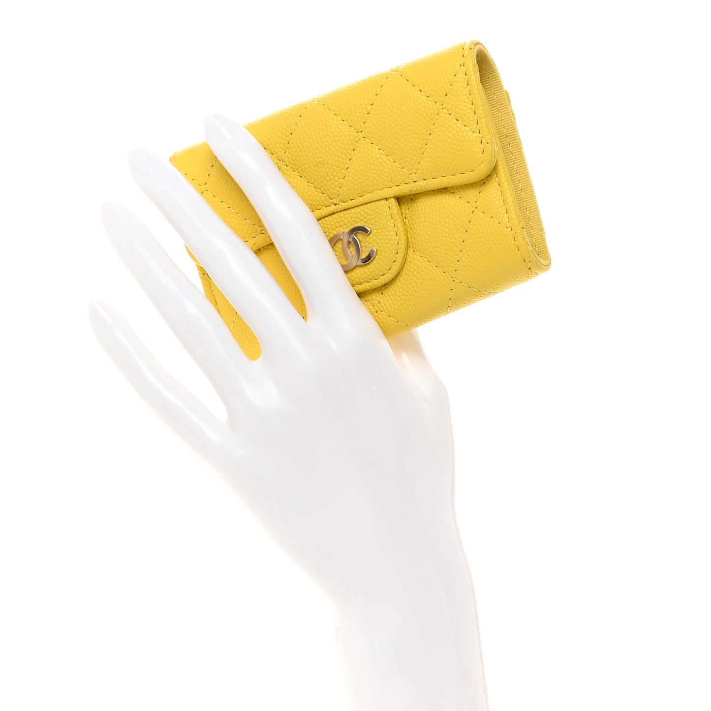 Caviar Quilted Classic 4 Key Holder Wallet Yellow