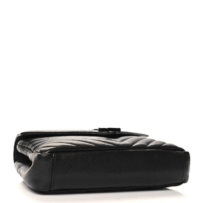 Saint Laurent Sheepskin Matelasse Chevron Monogram Monochrome Medium College Bag Black 4 of 11