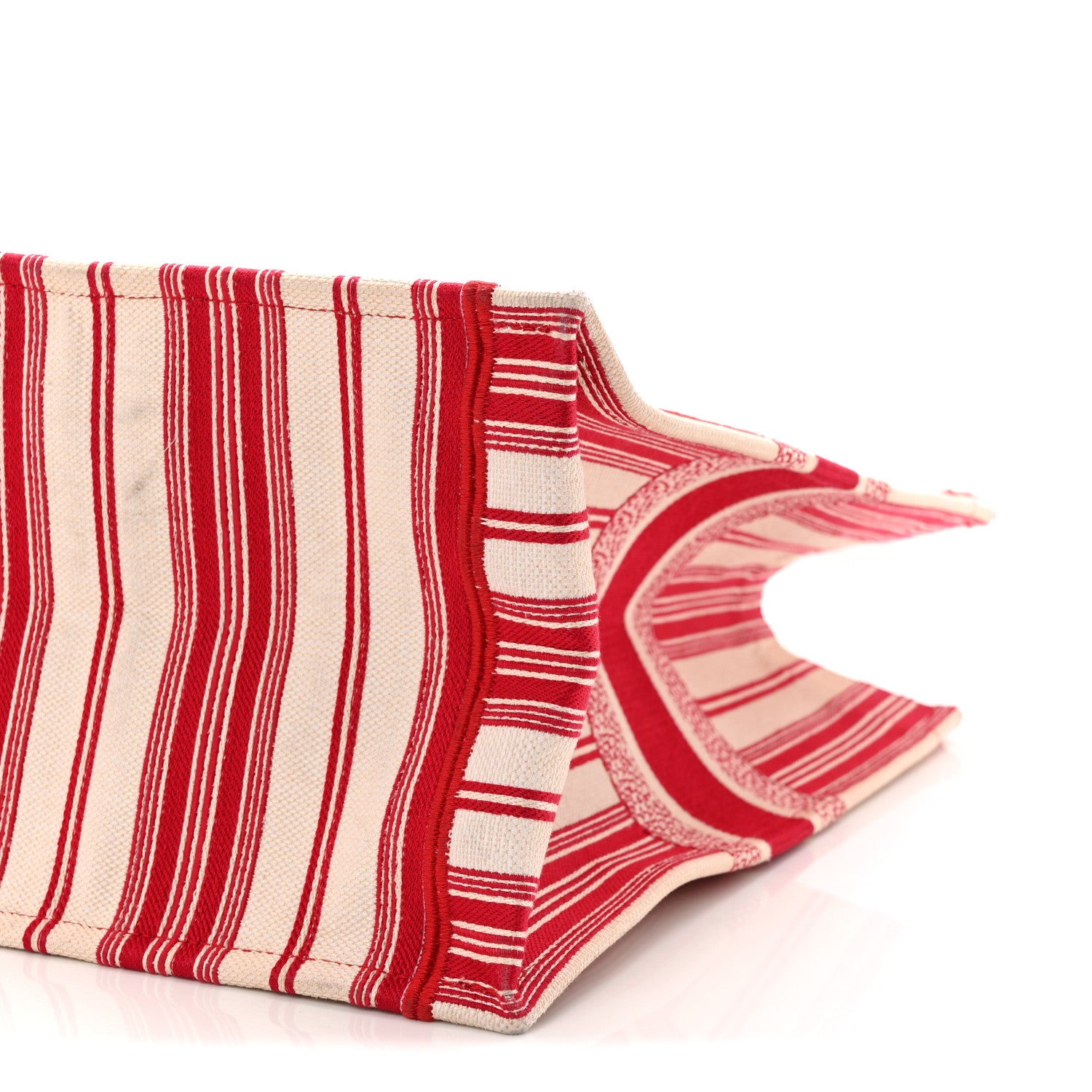 Christian Dior Canvas Embroidered Mykonos Large Striped Book Tote Red 10 of 11
