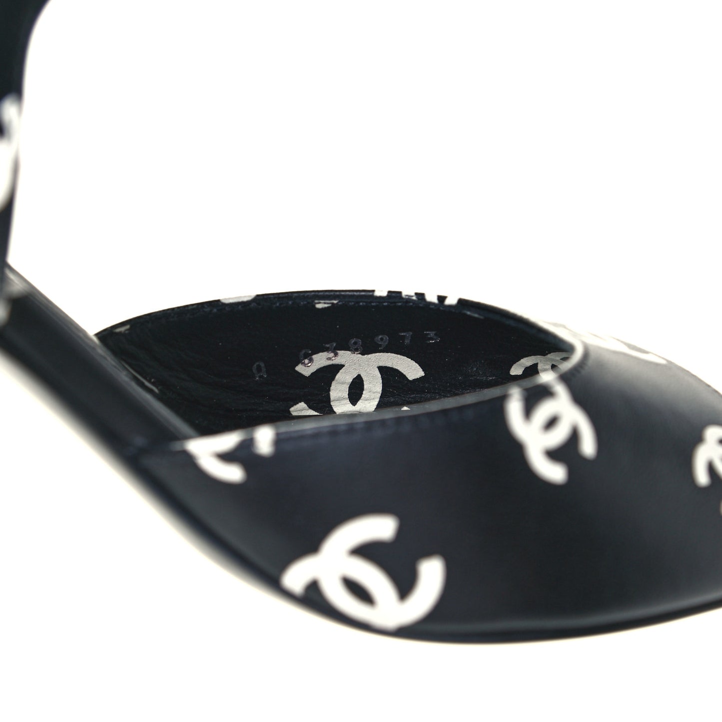 Printed Lambskin CC Sandals 36.5 Black White