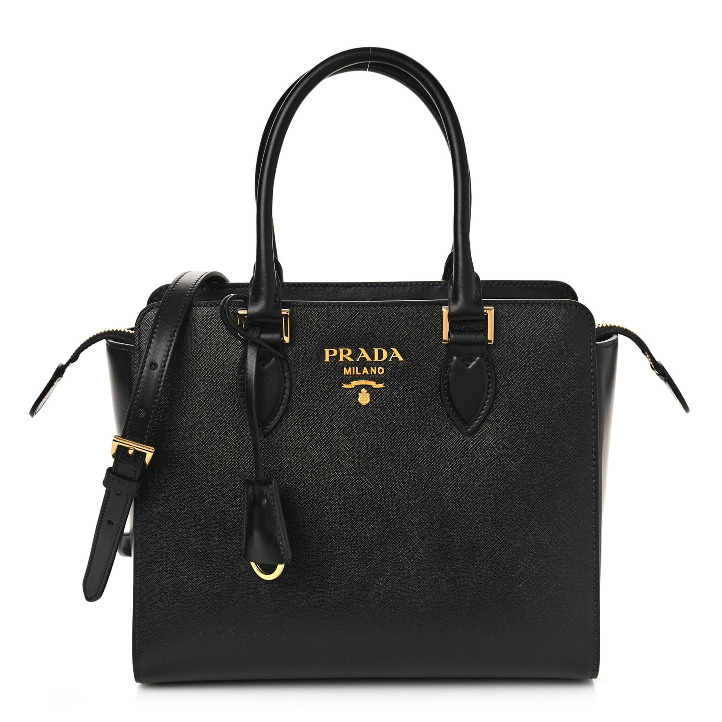 Saffiano Soft Calfskin Small Zippered Tote Black
