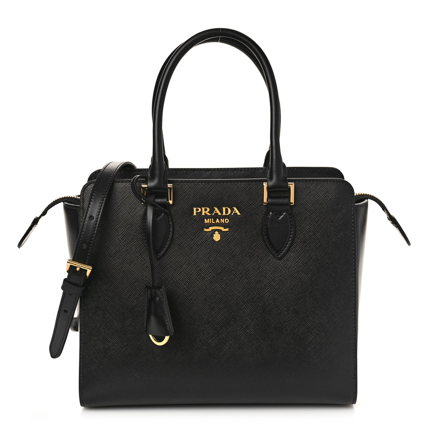Prada Saffiano Soft Calfskin Small Zippered Tote Black 2 of 9