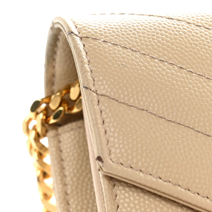 Saint Laurent Grain De Poudre Matelasse Chevron Monogram Chain Wallet Nude Powder 15 of 15