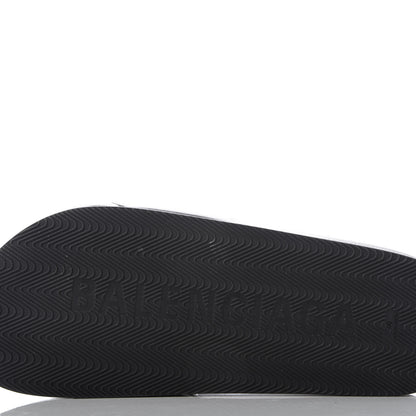 Balenciaga Nappa Political Campaign Logo Mens Pool Slide Sandals 40 Black White Vermillon 7 of 8