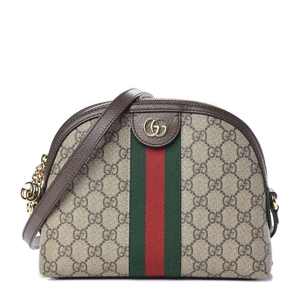 Gucci GG Supreme Monogram Textured Dollar Calfskin Web Small Ophidia Dome Shoulder Bag Beige Ebony New Acero 1 of 12