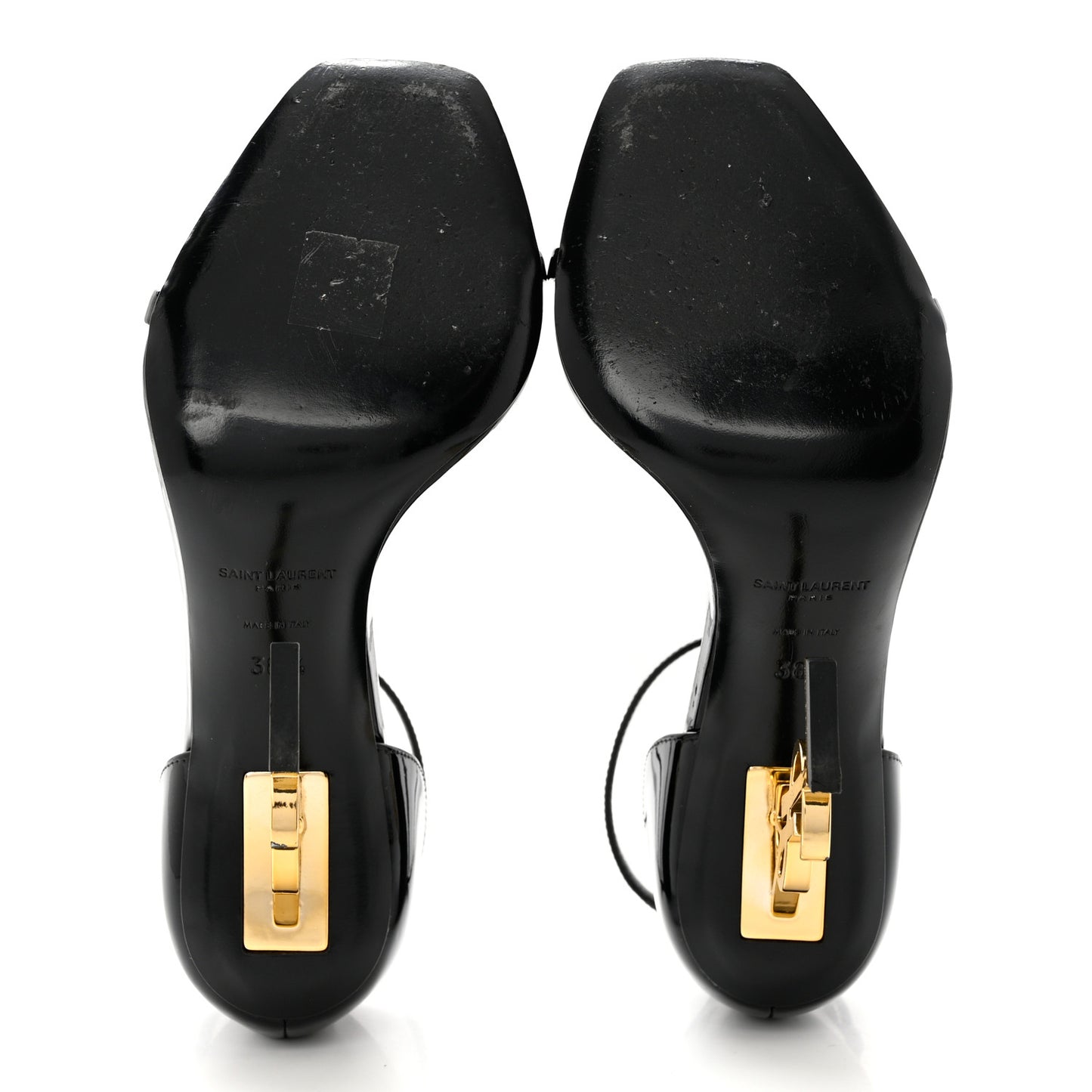 Patent Calfskin Opyum 110 Sandals 38.5 Black Gold