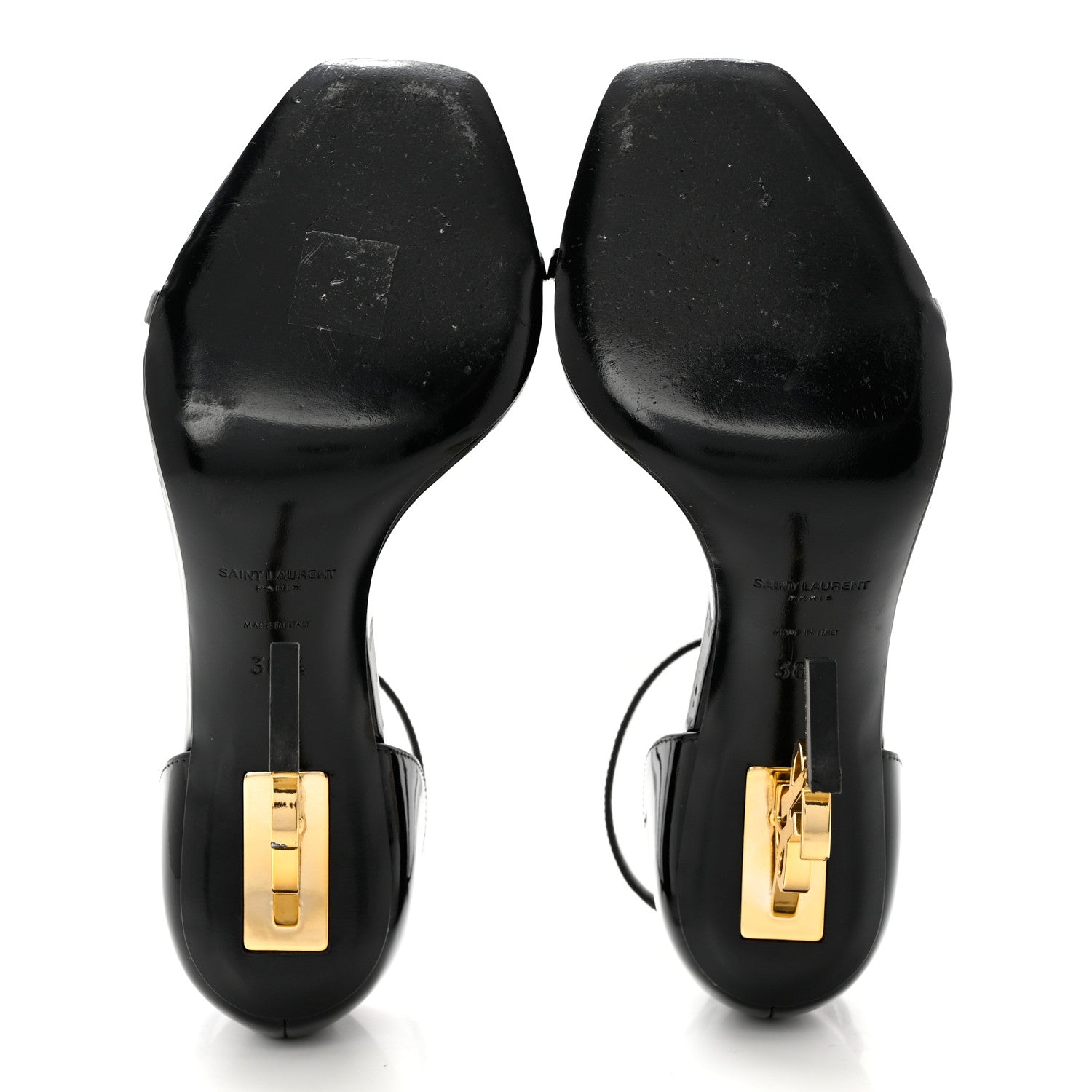 Saint Laurent Patent Calfskin Opyum 110 Sandals 38.5 Black Gold 5 of 8