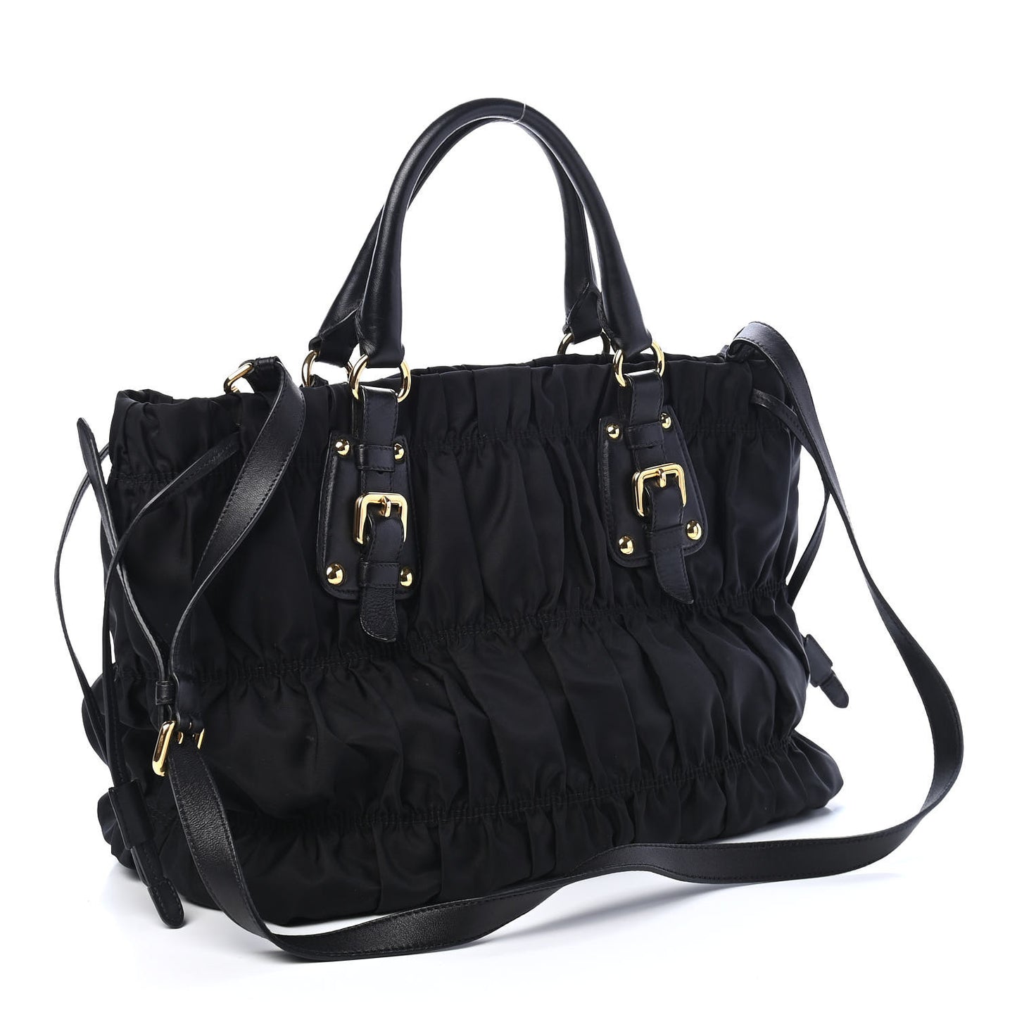 Tessuto Nylon Nappa Gaufre Shopping Satchel Black