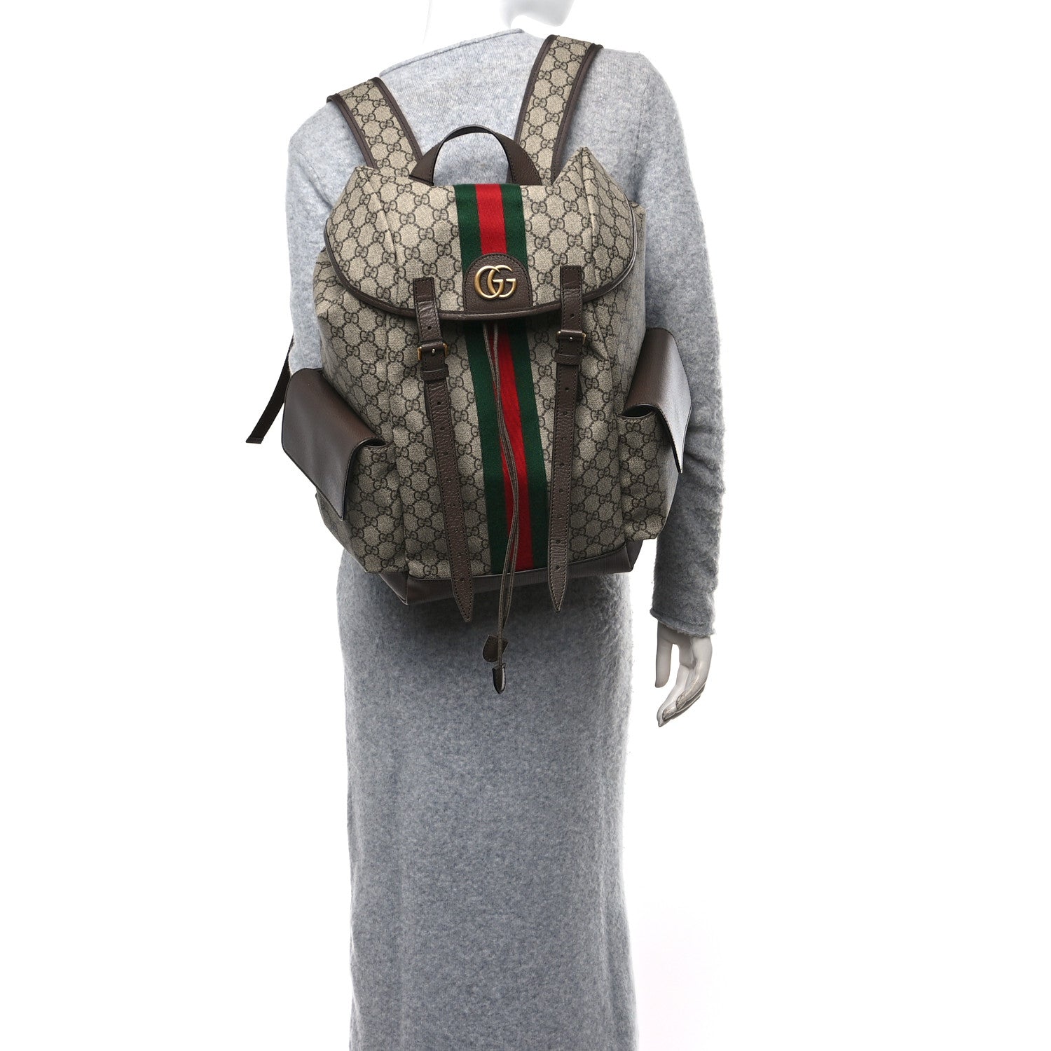 Gucci GG Supreme Monogram Medium Ophidia Double Buckle Backpack Brown 2 of 10