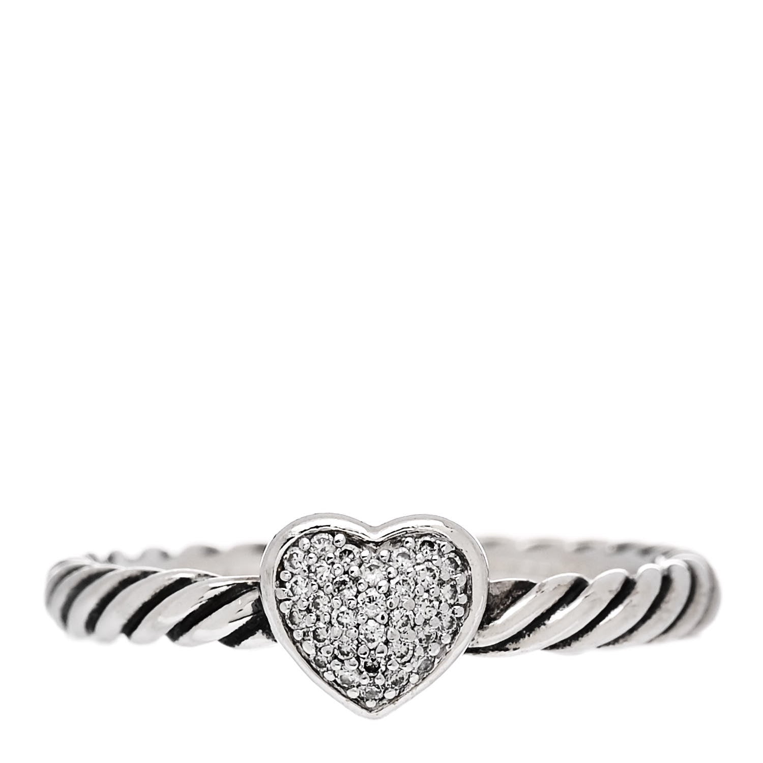David Yurman Sterling Silver Diamond Cable Classics Heart Ring 50 5.5 1 of 5