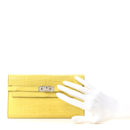 Hermes Matte Alligator Kelly Longue Wallet Mimosa 2 of 12