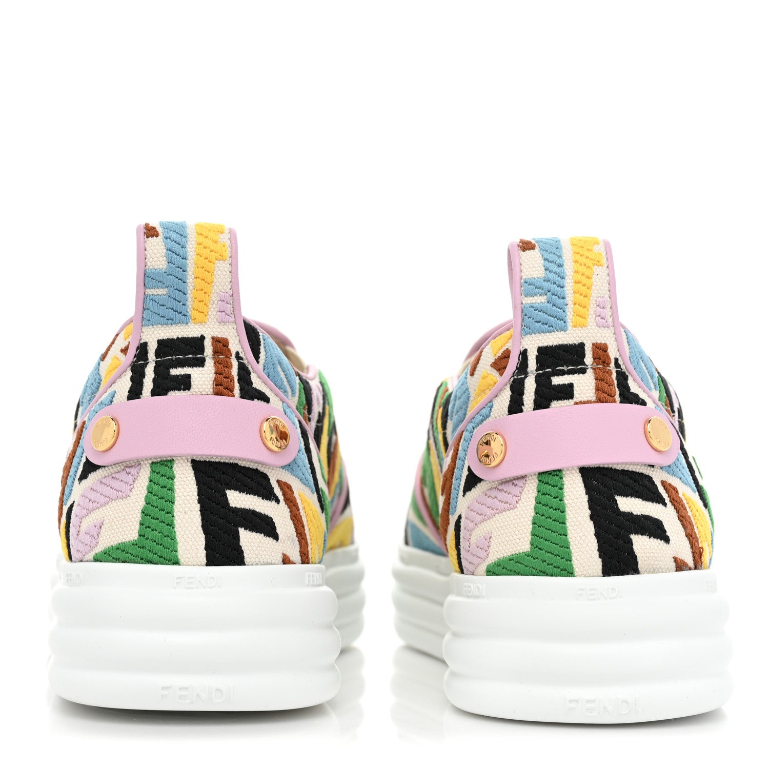 Fendi X SARA COLEMAN Canvas FF Vertigo Embroidered Womens Rise Slip On Sneakers 39 Grezzo Multicolor 4 of 12