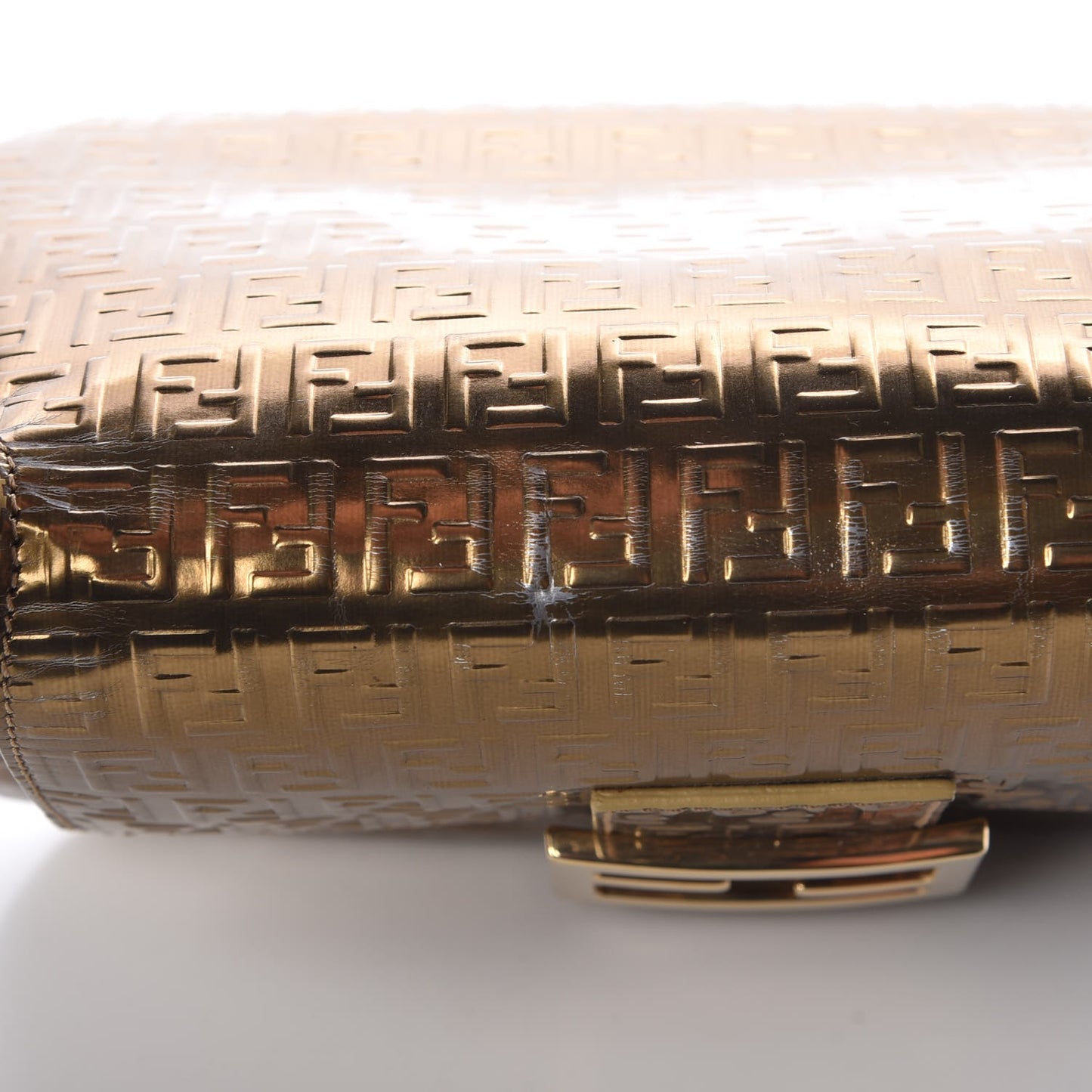 Vitello Mirror FF Embossed Mini Mama Baguette Oro Ambrato