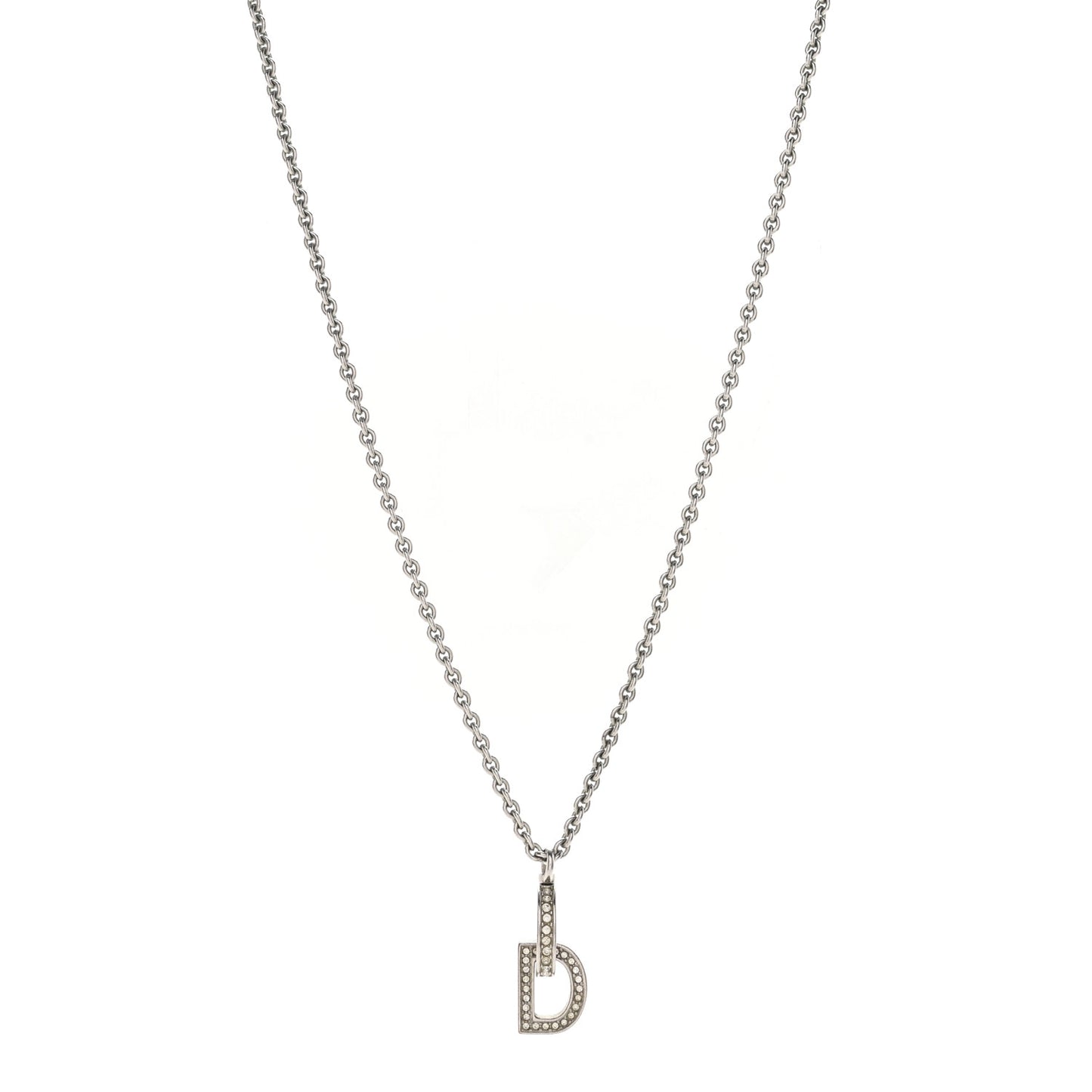 Metal Crystal CD Lock Necklace Silver