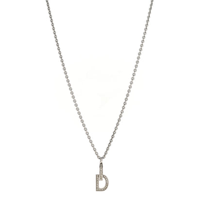 Christian Dior Metal Crystal CD Lock Necklace Silver 1 of 6