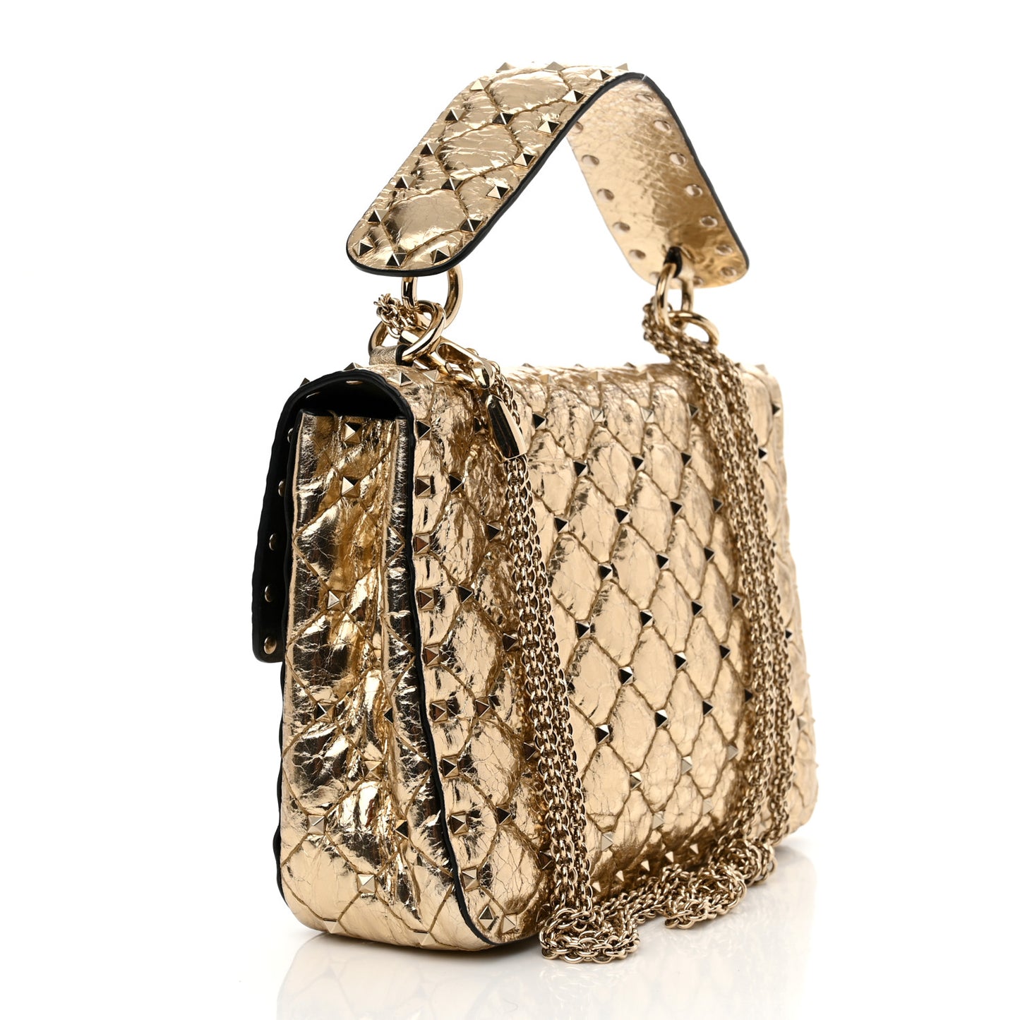 Metallic Wrinkled Lambskin Medium Rockstud Spike Shoulder Bag Mekong