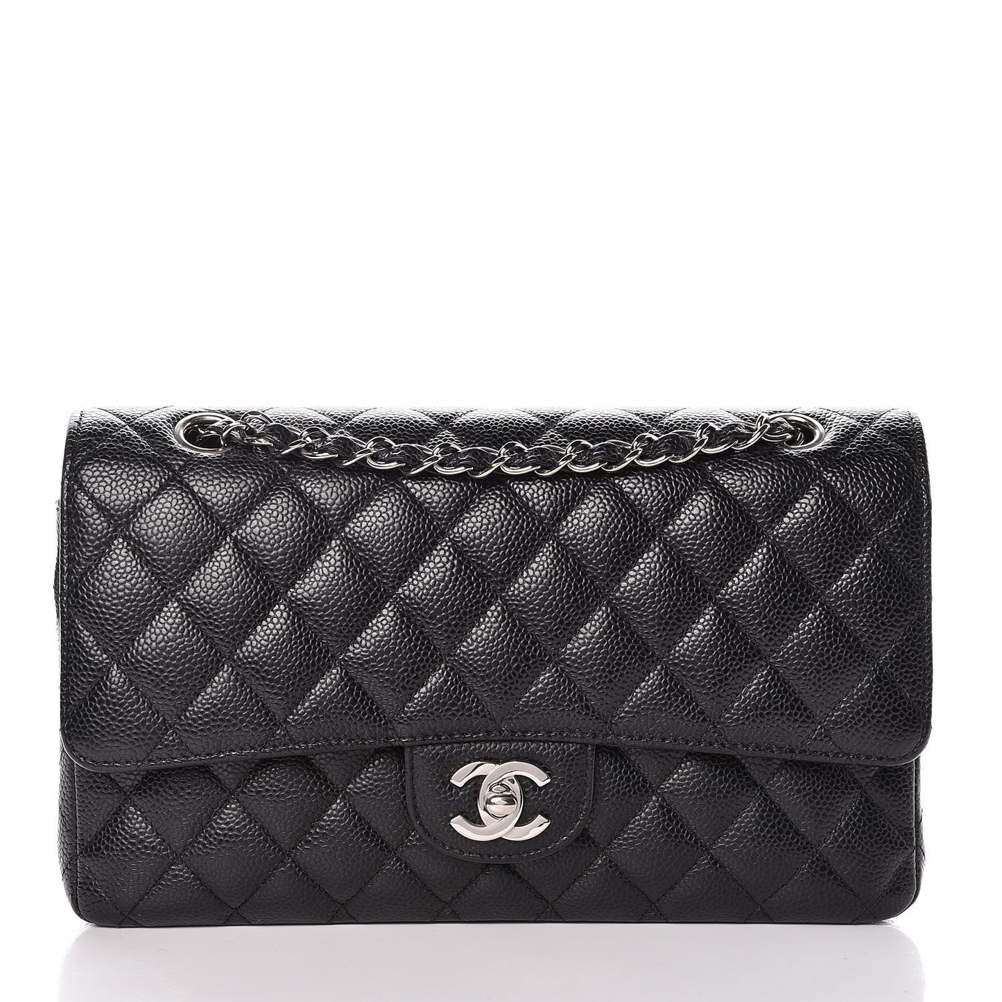 Caviar Quilted Medium Double Flap Black