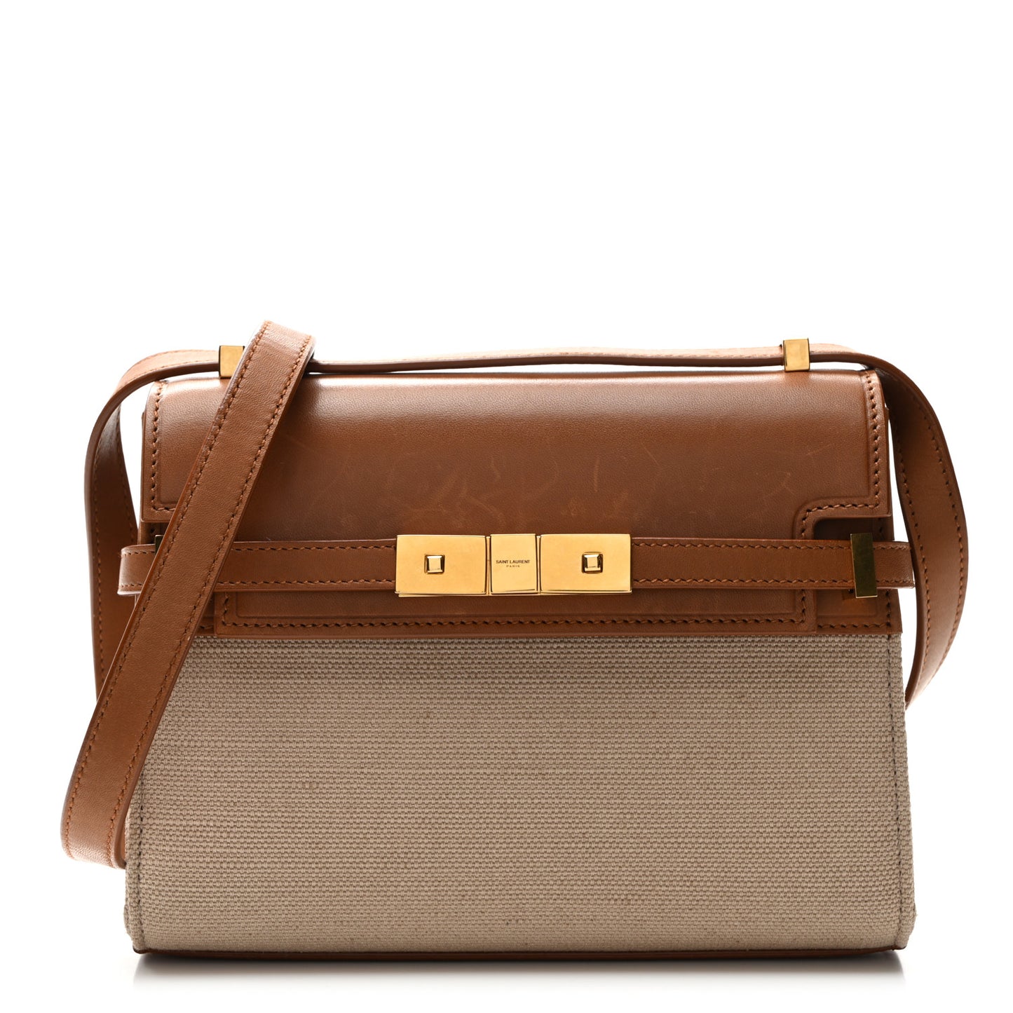 Canvas Calfskin Mini Manhattan Shoulder Bag  Natural Beige Brick