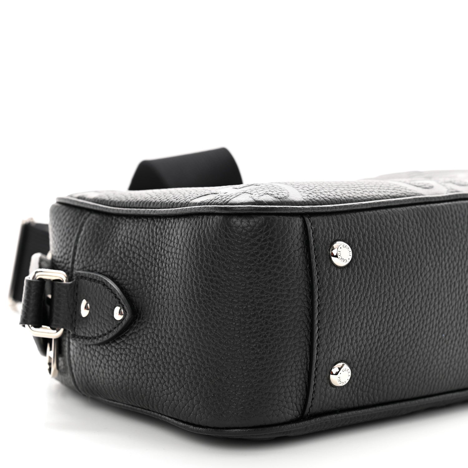 Gucci Piuma Calfskin Jumbo GG Embossed Medium Messenger Bag Black 9 of 10