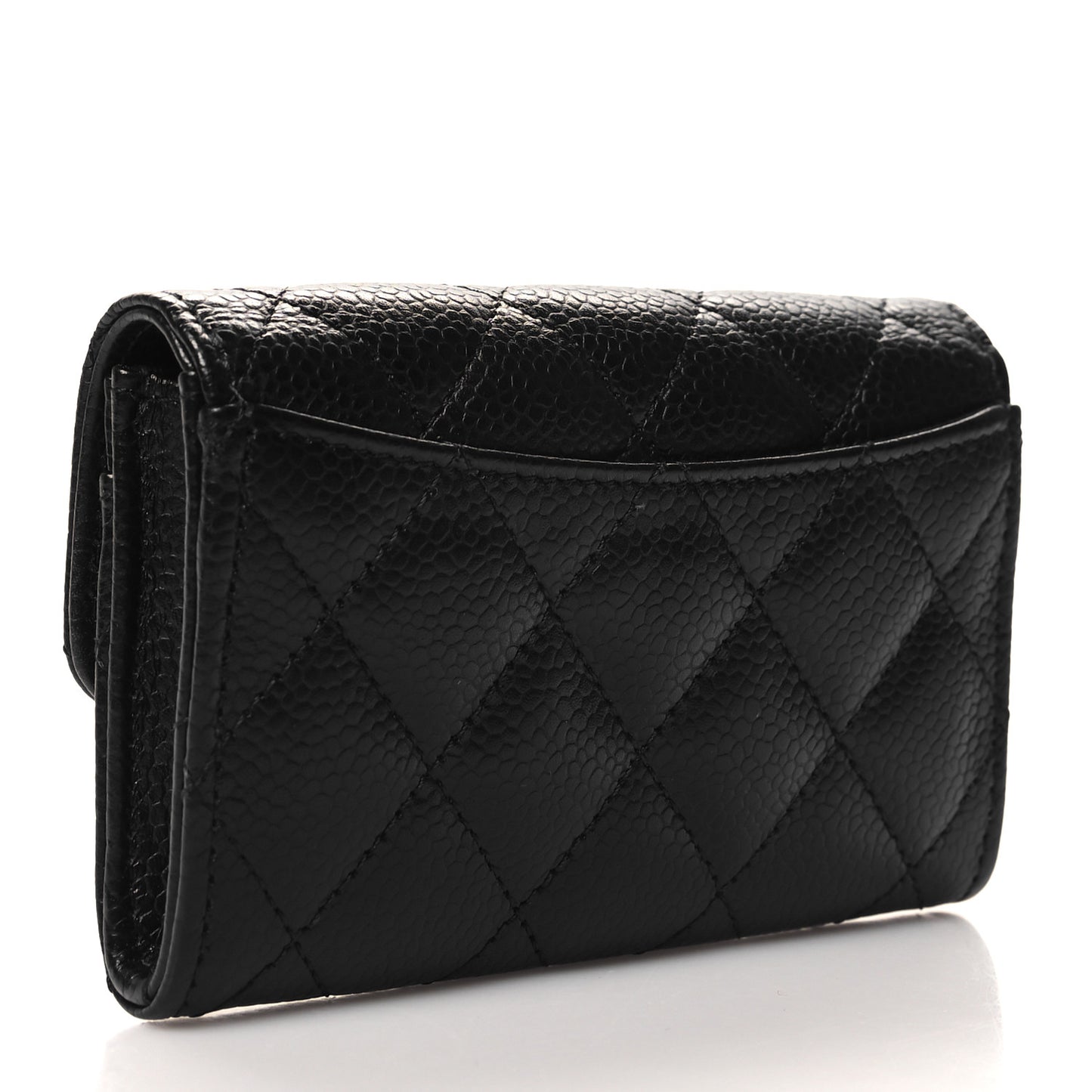 Caviar Quilted Flap Card Holder Wallet Black