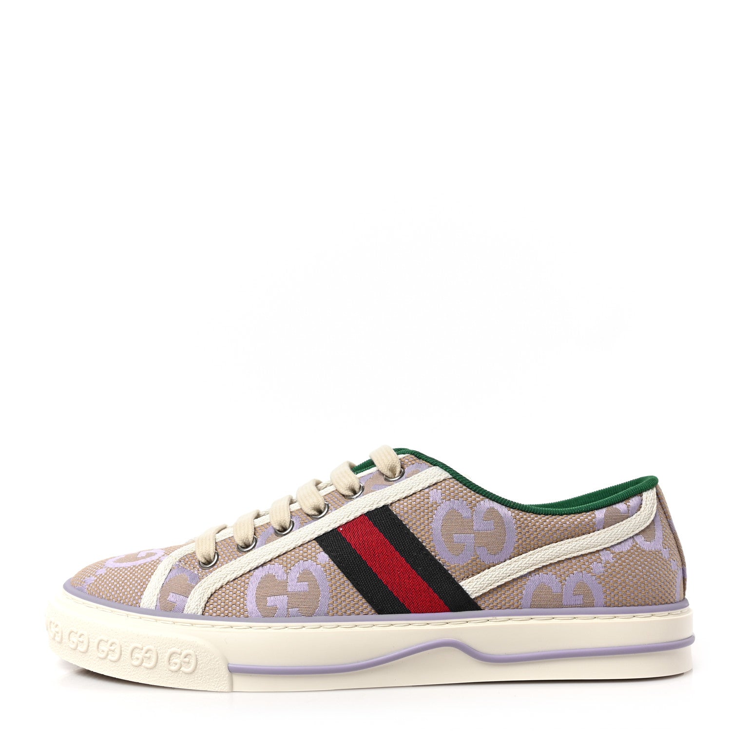 Gucci Monogram Jumbo GG Web Womens 1977 Tennis Sneakers 39 Beige Lapis Mystic White 1 of 8