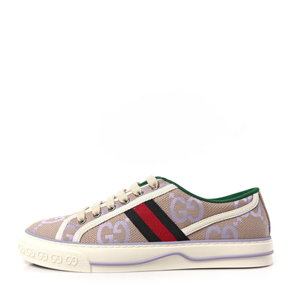 Gucci Monogram Jumbo GG Web Womens 1977 Tennis Sneakers 39 Beige Lapis Mystic White 1 of 8