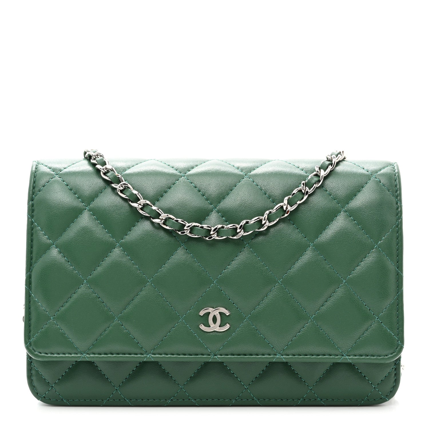 Chanel Lambskin Quilted Wallet On Chain WOC Green 1 of 11
