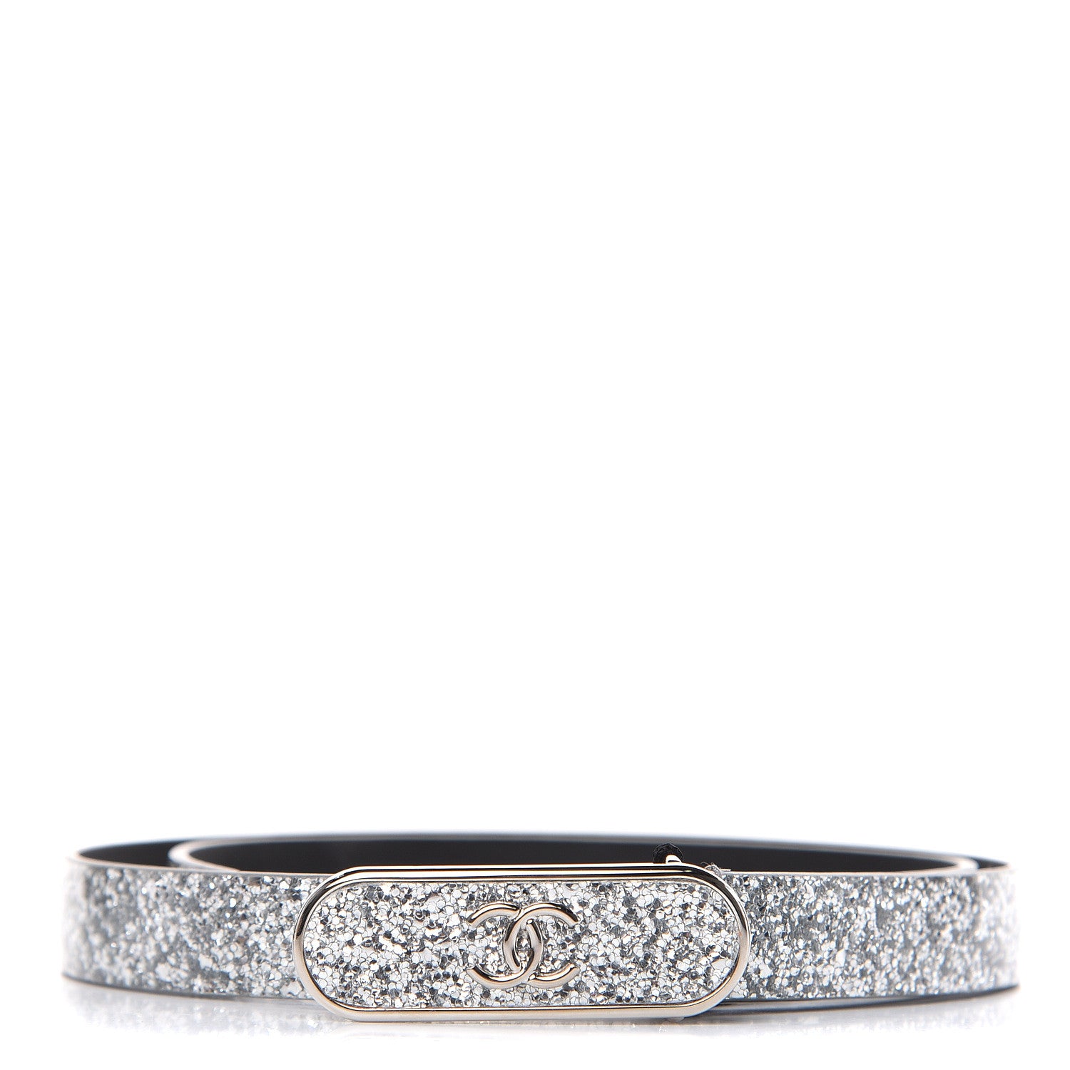 Chanel Glitter Calfskin CC Logo Skinny Belt 70 28 Silver 1 of 7