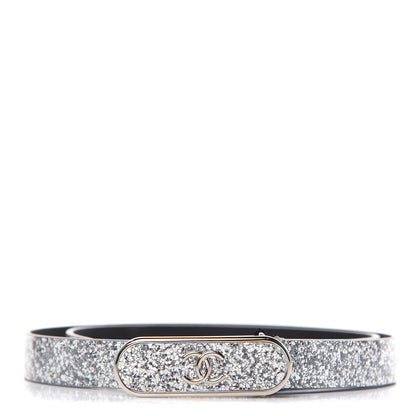 Chanel Glitter Calfskin CC Logo Skinny Belt 70 28 Silver 1 of 7