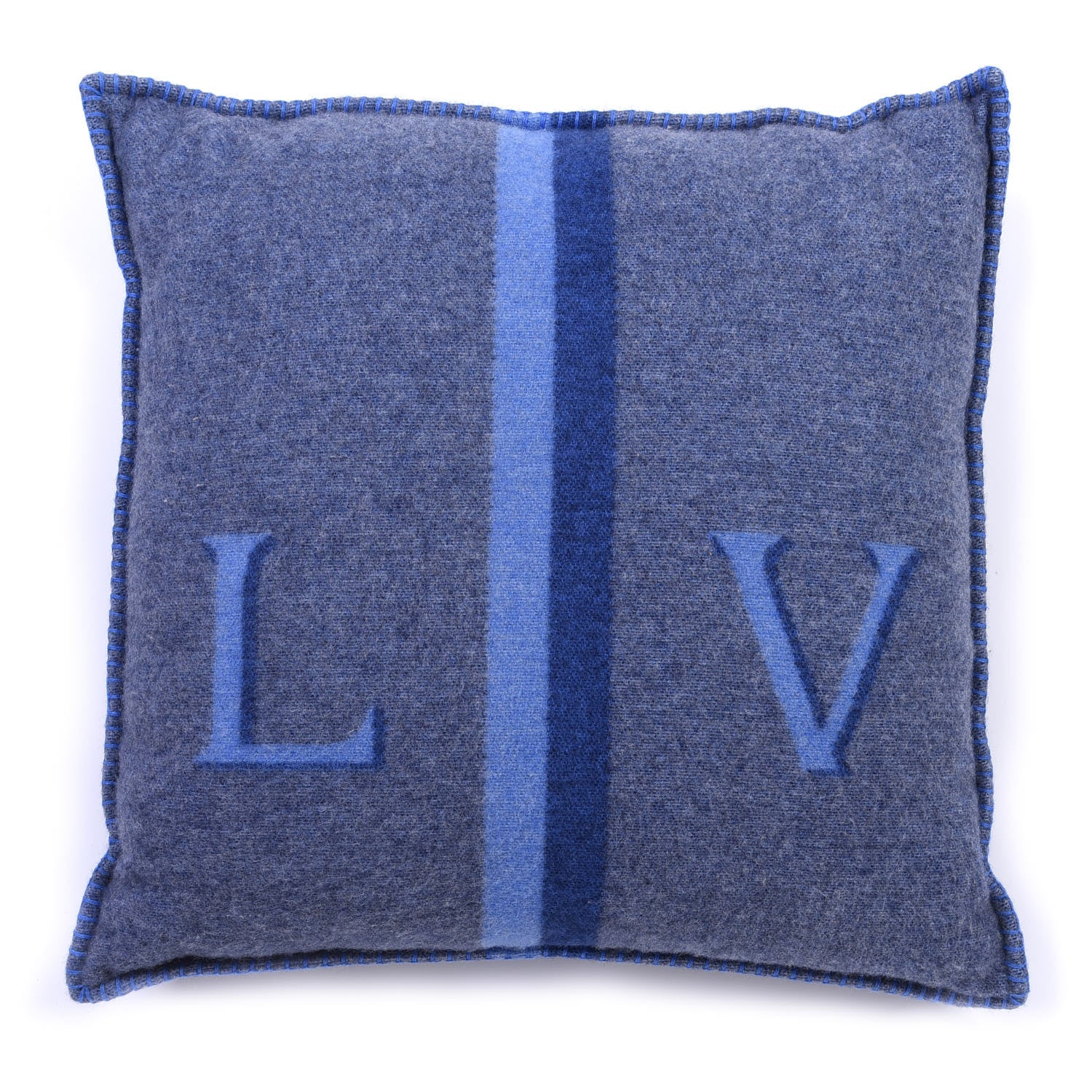Louis Vuitton Wool Cashmere Cushion Pillow Blue Gray 1 of 3