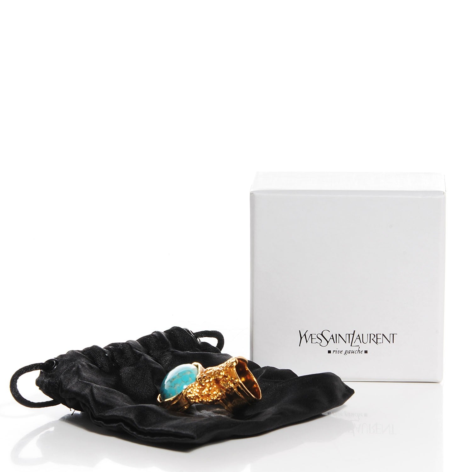 Saint Laurent Glass Cabochon Arty Ovale Ring 6 Gold Turquoise 5 of 5