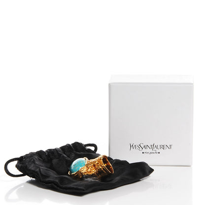 Saint Laurent Glass Cabochon Arty Ovale Ring 6 Gold Turquoise 5 of 5