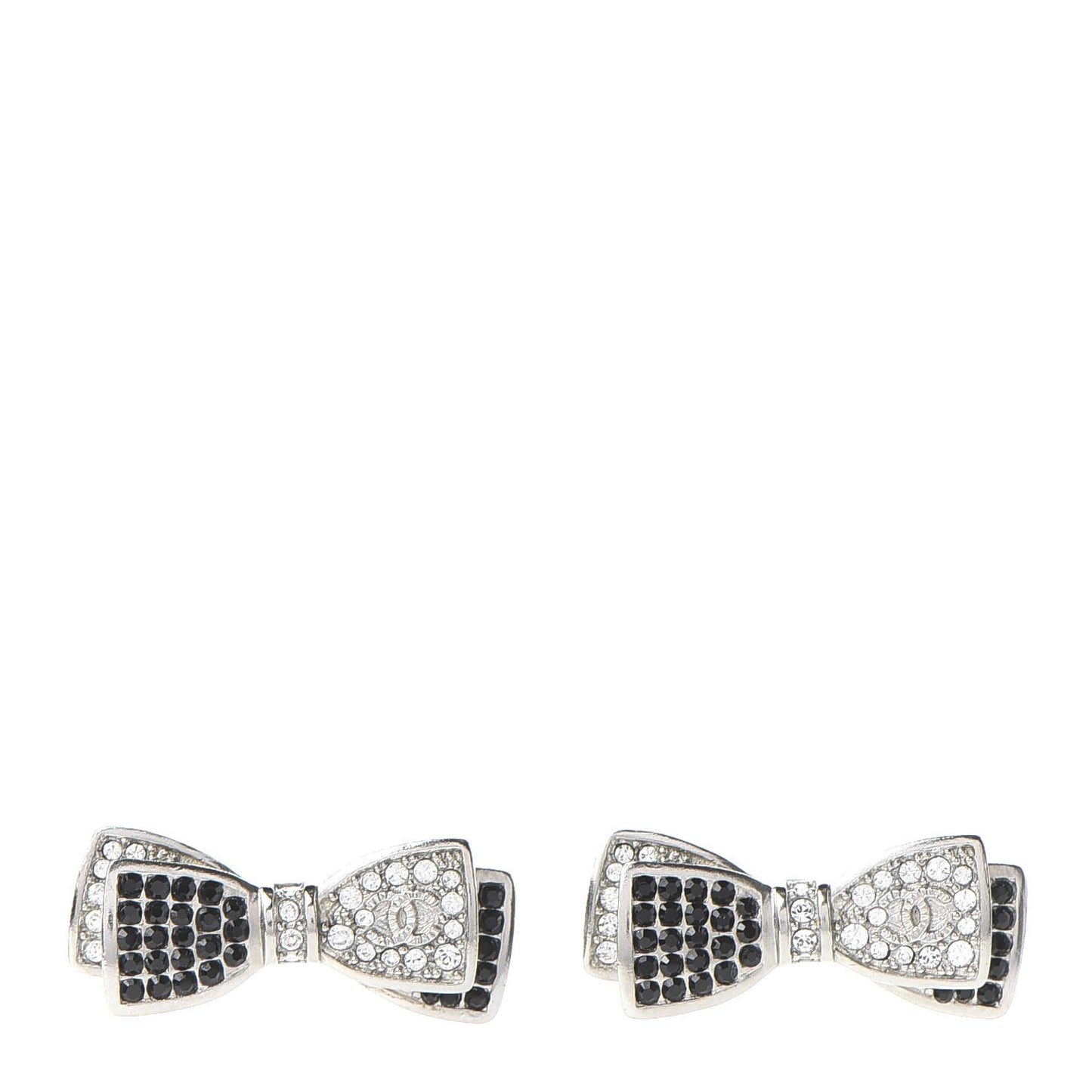 Crystal CC Bow Tie Earrings Black Silver