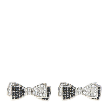 Chanel Crystal CC Bow Tie Earrings Black Silver 1 of 5