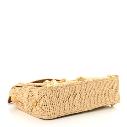Valentino Garavani Raffia Large Roman Stud Shoulder Bag Naturale Multicolor 4 of 11