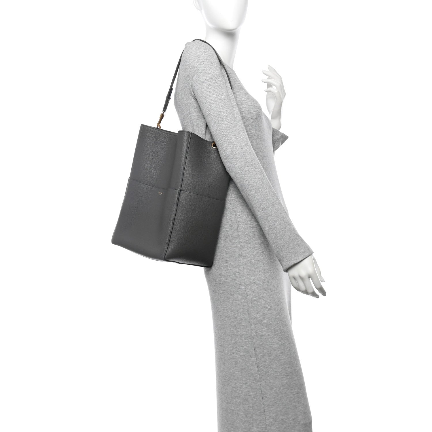 Celine Soft Grained Calfskin Sangle Bucket Bag Grey 2 of 10