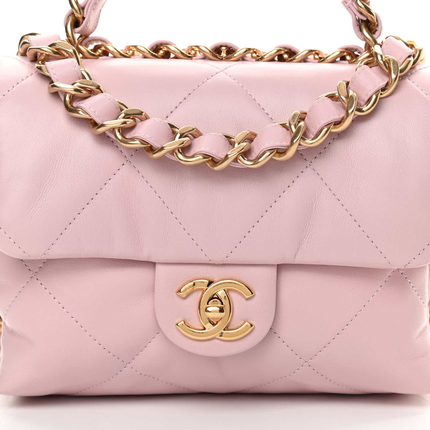 Chanel Lambskin Quilted Small Chain Top Handle Flap Rose Clair 8 of 12