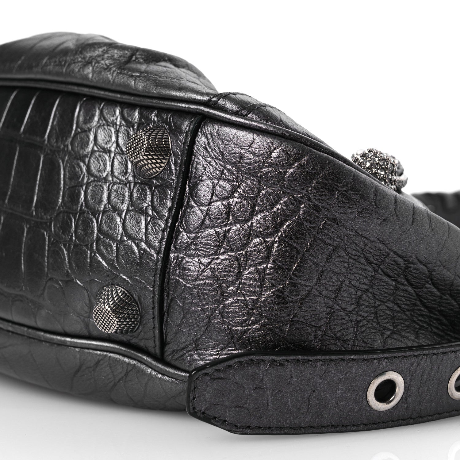 Balenciaga Metallic Calfskin Crocodile Embossed Crystal Small Le Cagole Shoulder Bag Gunmetal 11 of 14