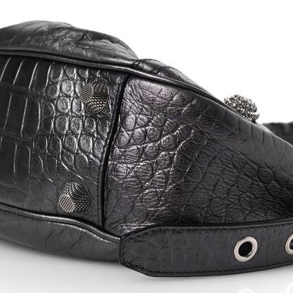 Balenciaga Metallic Calfskin Crocodile Embossed Crystal Small Le Cagole Shoulder Bag Gunmetal 11 of 14