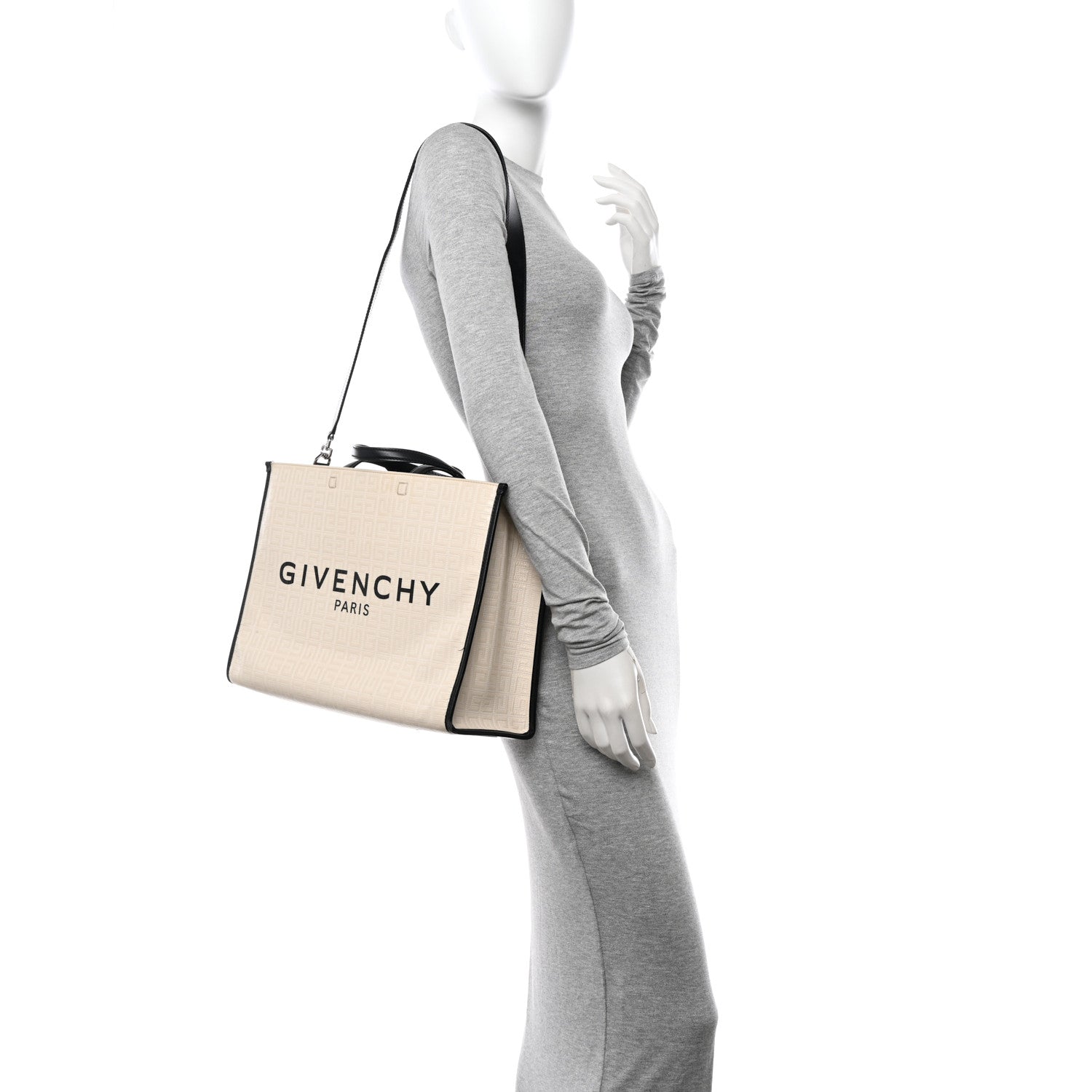 Givenchy Canvas Logo 4G Embossed Medium Tote Beige Black 3 of 19