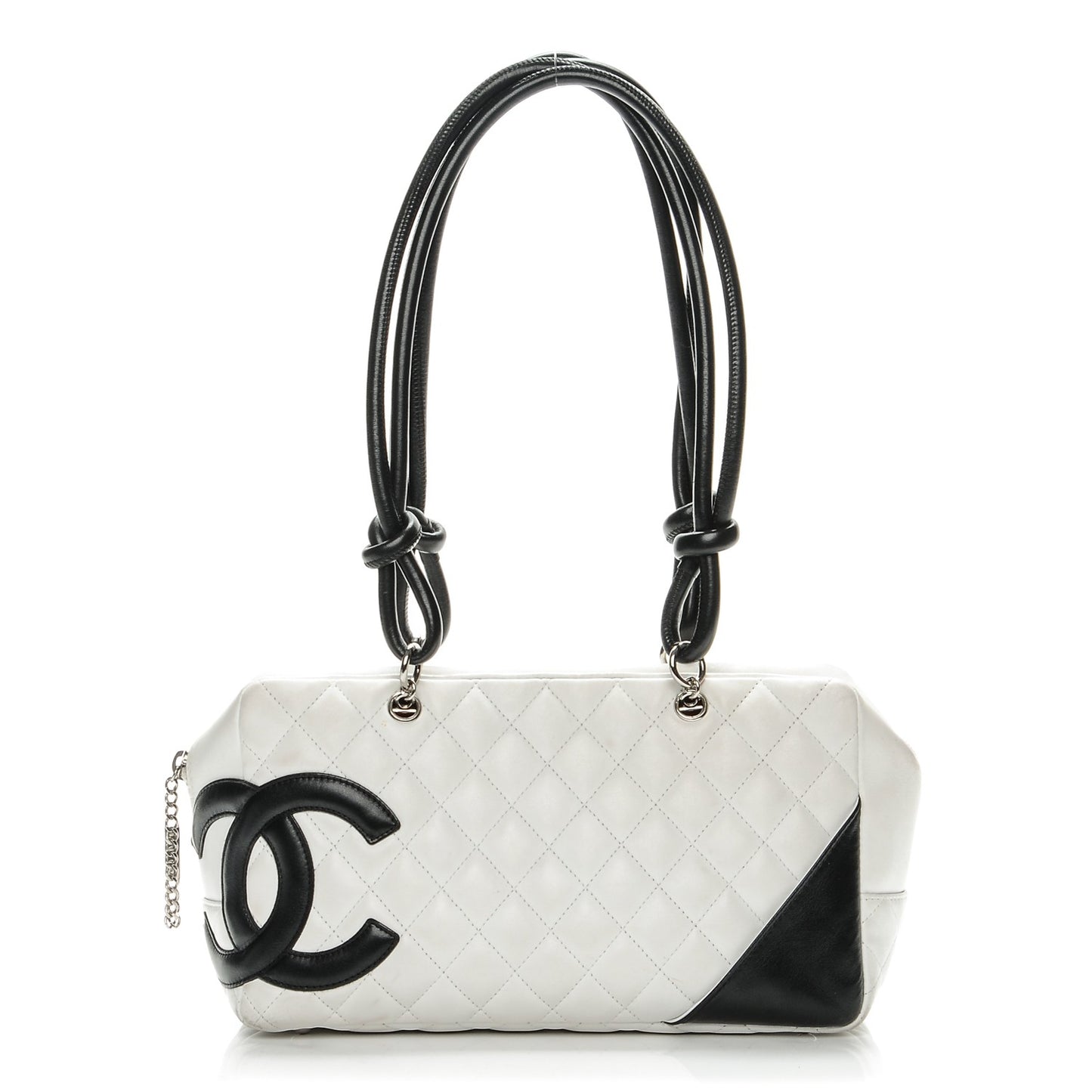 Calfskin Quilted Large Cambon Bowler White Black