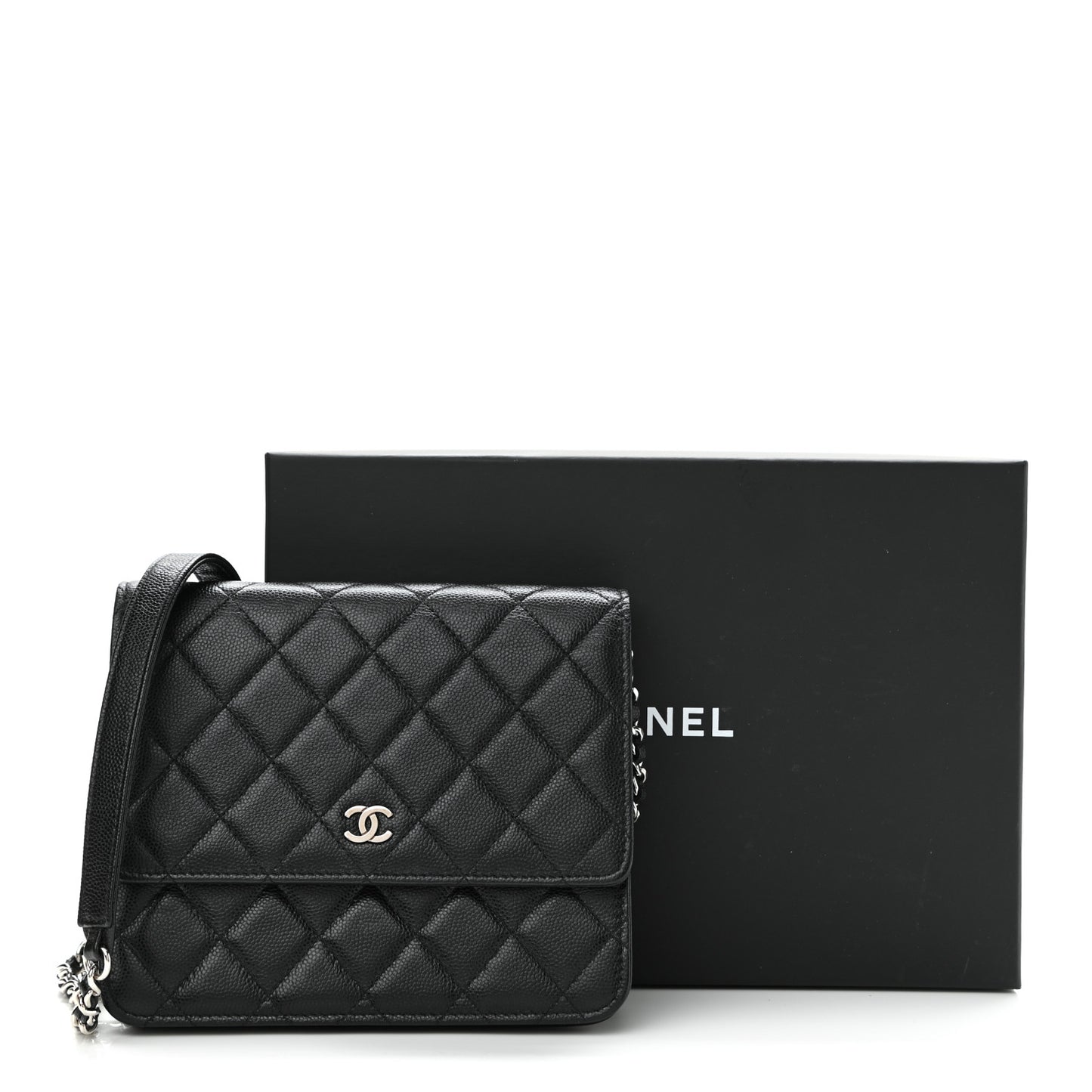 Caviar Quilted Square Wallet On Chain WOC Black
