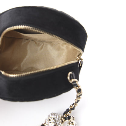 Chanel Velvet Round Quilted Pearl Crush Clutch With Chain Black 4 of 8