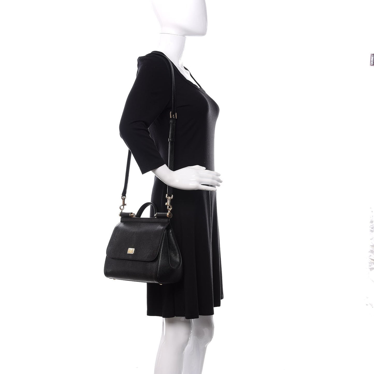Iguana Calfskin Embossed Medium Miss Sicily Satchel Black